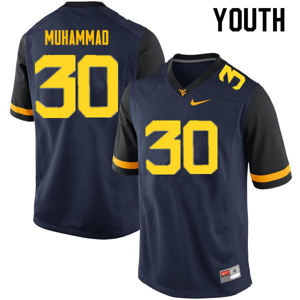 NCAA Youth Naim Muhammad West Virginia Mountaineers Navy #30 Nike Stitched Football College Authentic Jersey HB23H21KD